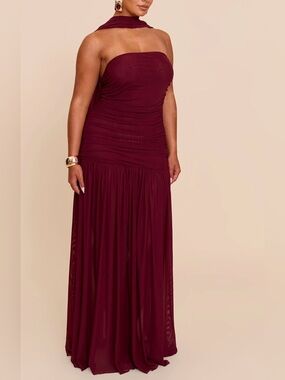 SHAPE PLUM Ruched Scarf Dropped Waist Maxi Dress